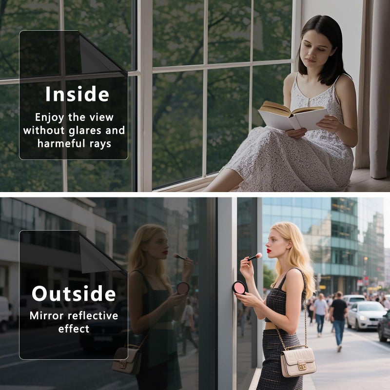 Lmlpt One Way Privacy Window Film See Out Not in Sun Blocking Windows Tint for Home Heat Control Dark Glass Tinting Films Self-Adhesive Anti UV Mirror Door Coverings Sticker,Magic Black,35.4X196.85in - Image 3